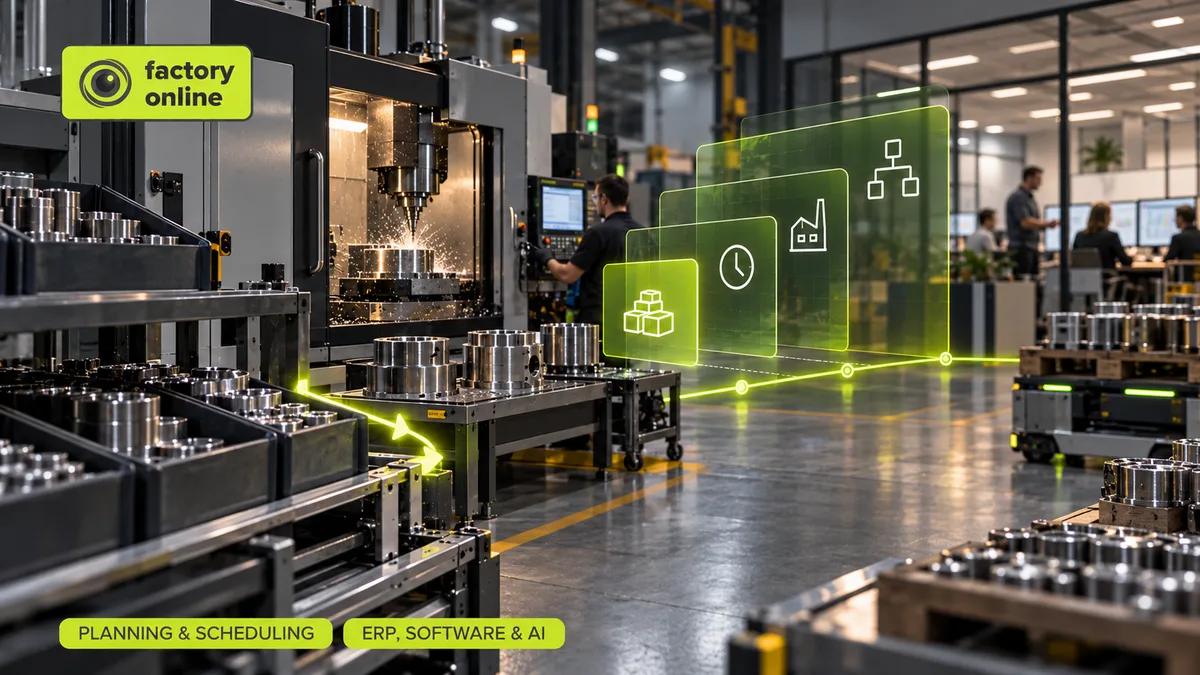 Ilustracja izometryczna do MRP, MRP II, ERP i APS: czym różnią się te skróty